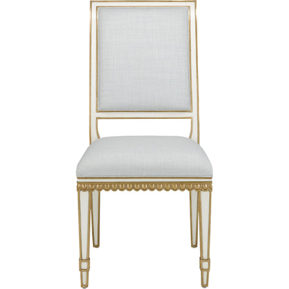 Ines Chair by Currey and Company in mixology moonstone and ivory, antique gold. Made from mahogany in a transitional style.
