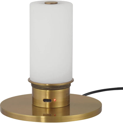 Galavant Cordless Table Lamp by Currey and Company in brass. Made from metal in a modern style.