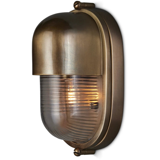 Maritime Outdoor Wall Sconce by Currey and Company. Made from brass, glass in a unique style.