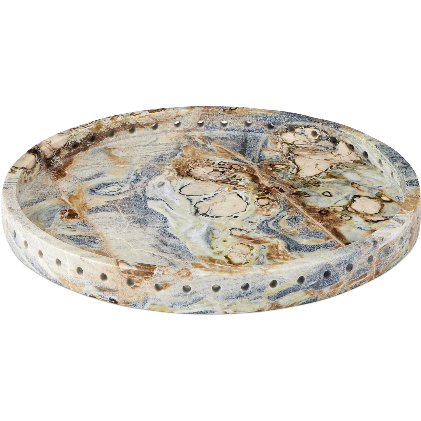 001 SI-2387037 | Primary Silo | Freya Floral Jade Marble Tray by Currey and Company in natural. Made from floral jade marble in a modern style.