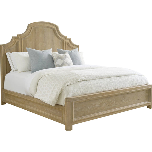 Valley Club Panel Bed by Barclay Butera in tan. Made from white oak in a unique style.