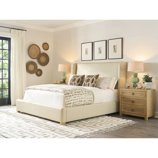 Casitas Nightstand by Barclay Butera in tan. Made from white oak in a unique style.