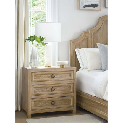 Casitas Nightstand by Barclay Butera in tan. Made from white oak in a unique style.