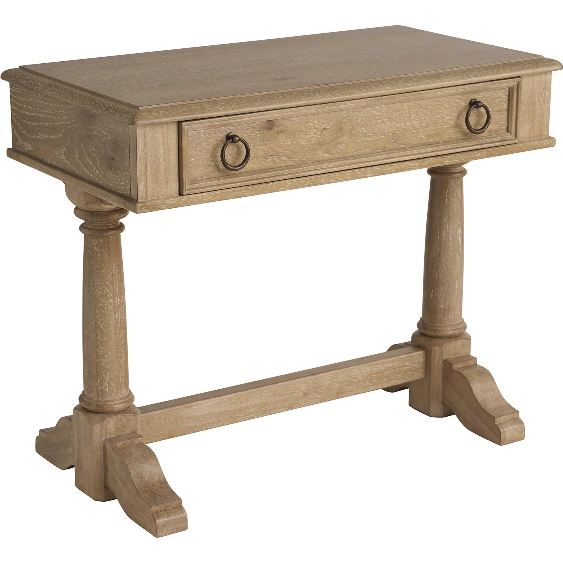 Filmore Open Nightstand by Barclay Butera in tan. Made from white oak in a unique style.