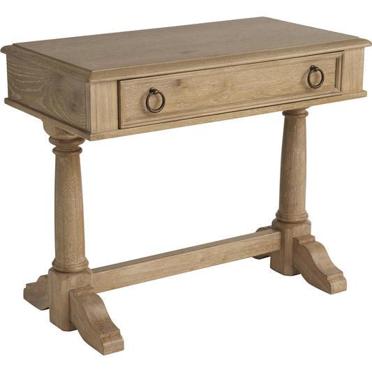 Filmore Open Nightstand by Barclay Butera in tan. Made from white oak in a unique style.