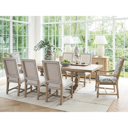 La Mirada Rectangular Dining Table by Barclay Butera in tan. Made from white oak in a unique style.