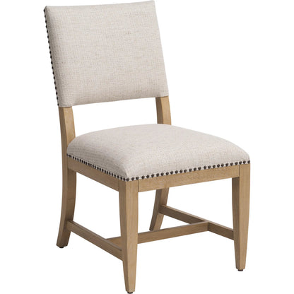 Colburn Upholstered Side Chair by Barclay Butera in tan. Made from white oak, fabric in a unique style.
