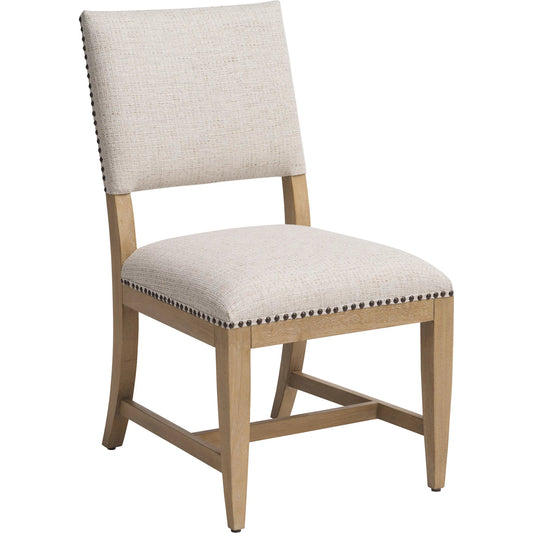 Colburn Upholstered Side Chair by Barclay Butera in tan. Made from white oak, fabric in a unique style.