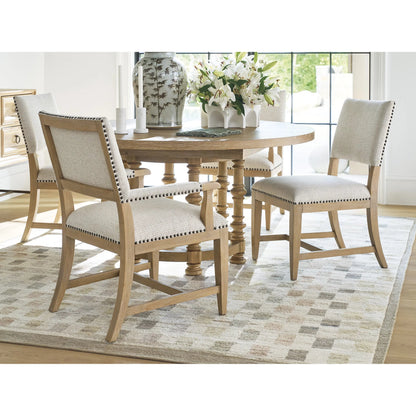 Colburn Upholstered Side Chair by Barclay Butera in tan. Made from white oak, fabric in a unique style.