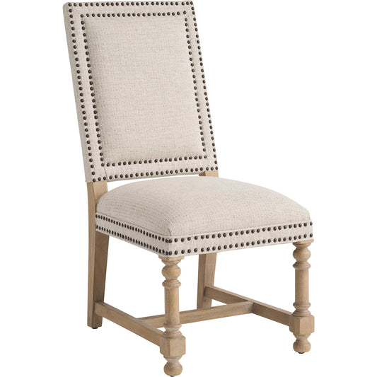 Anderson Upholstered Side Chair by Barclay Butera in tan. Made from white oak , fabric in a unique style.