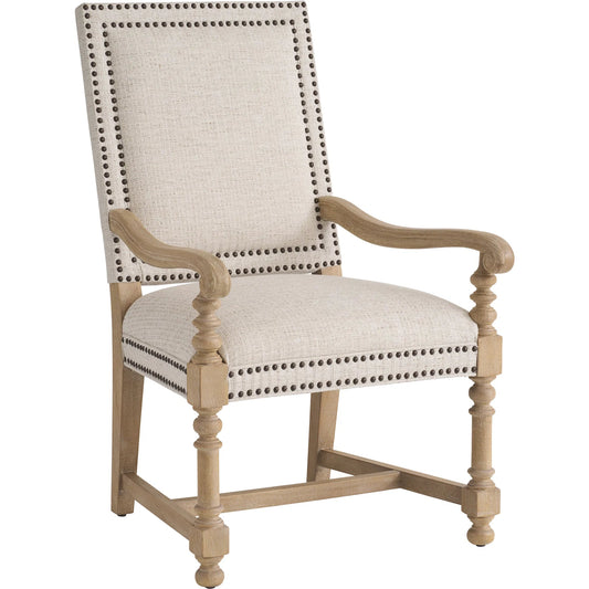 Anderson Upholstered Arm Chair by Barclay Butera in tan. Made from white oak , fabric in a unique style.