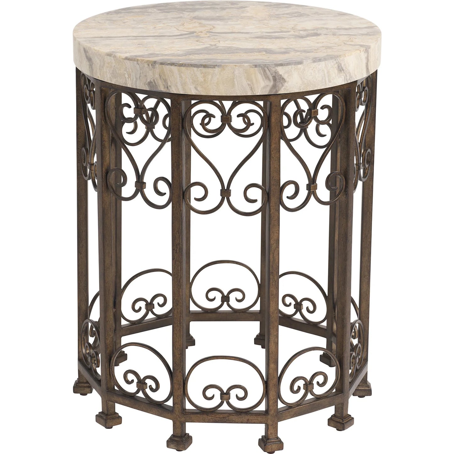001 SI-2540476 | Primary Silo | Lowery Round Metal Accent Table by Barclay Butera in tan. Made from stone, metal in a unique style.