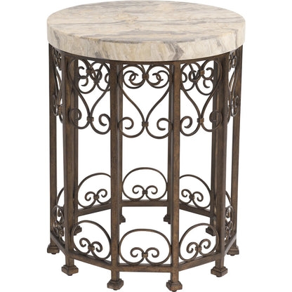 Lowery Round Metal Accent Table by Barclay Butera in tan. Made from stone, metal in a unique style.