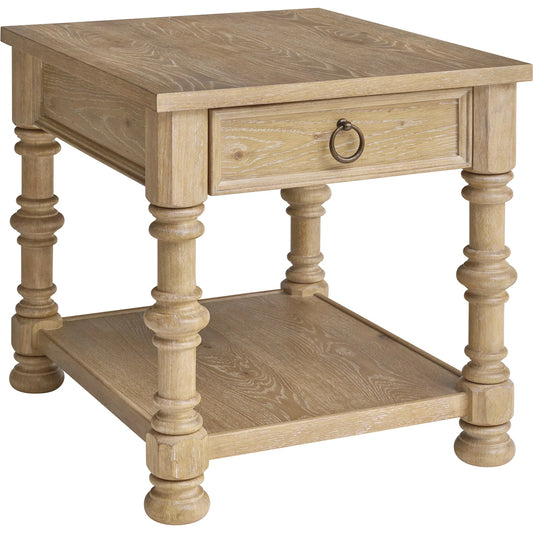 Hollister End Table by Barclay Butera in tan. Made from white oak in a unique style.