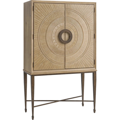 Hammond Bar Cabinet by Barclay Butera in tan. Made from white oak, metal in a unique style.