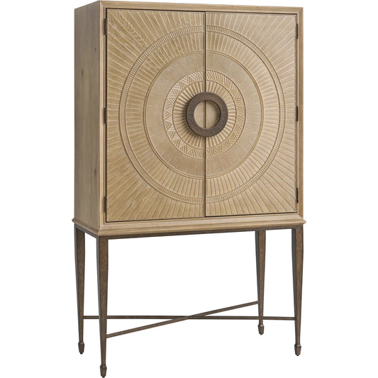 Hammond Bar Cabinet by Barclay Butera in tan. Made from white oak, metal in a unique style.