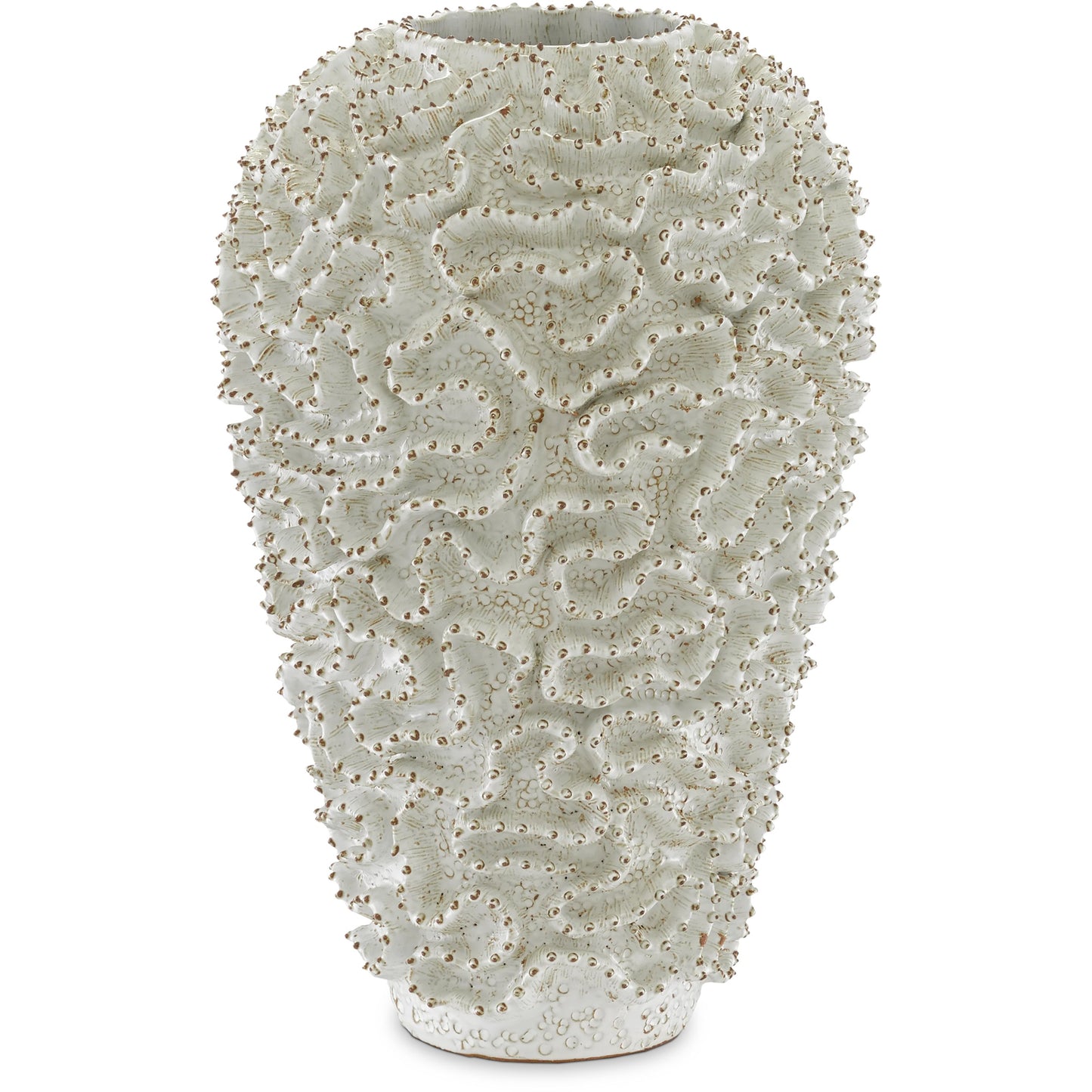 002 SR-823787 | Primary Silo | Swirl Vase by Currey and Company in white, gold. Made from ceramic in a coastal style.