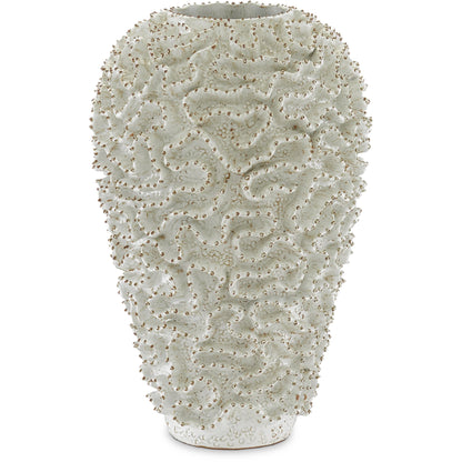 Swirl Vase by Currey and Company in white, gold. Made from ceramic in a coastal style.