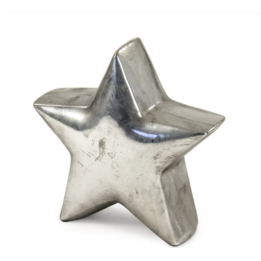 Distressed Metallic Star by Zentique in distressed metallic silver and stoneware. Made from stoneware in a modern style.