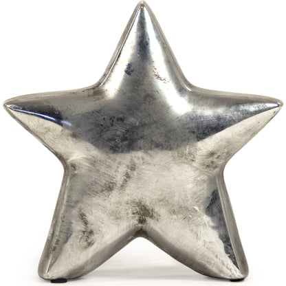 Distressed Metallic Star by Zentique in distressed metallic silver and stoneware. Made from stoneware in a modern style.