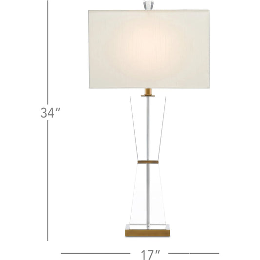 Laelia Table Lamp by Currey and Company in clear, antique brass. Made from optic crystal, metal in a modern style.