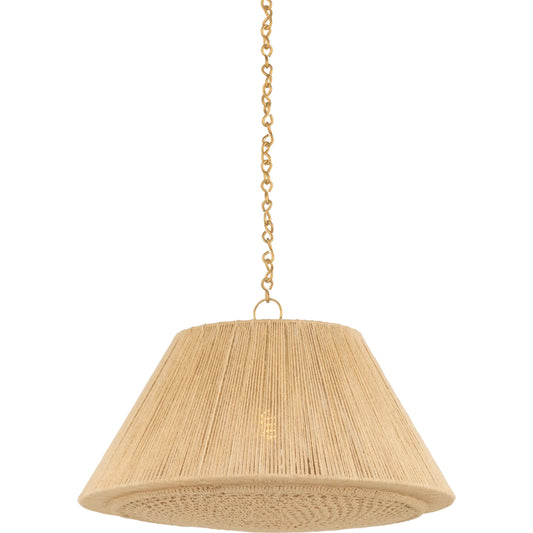 Mystic Pendant by Hudson Valley in aged brass. Made from natural woven in a unique style.