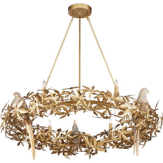 Aviary Ring Chandelier by Currey and Company in swedish gold. Made from wrought iron, composite in a unique style.