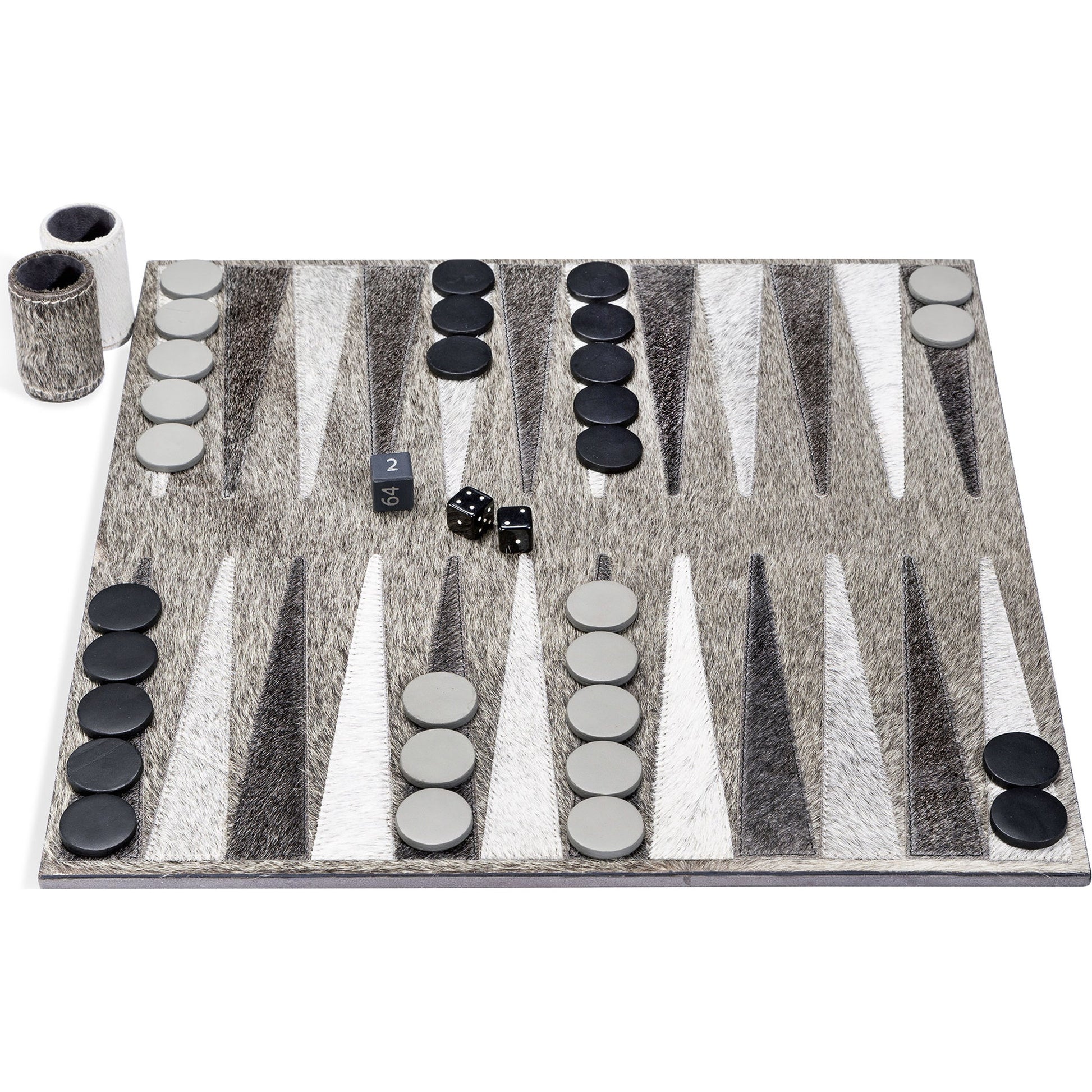 Hampton Backgammon Set by Interlude Home in light, dark hide, cool gray, charcoal leather. Made from hide, leather in a transitional style.