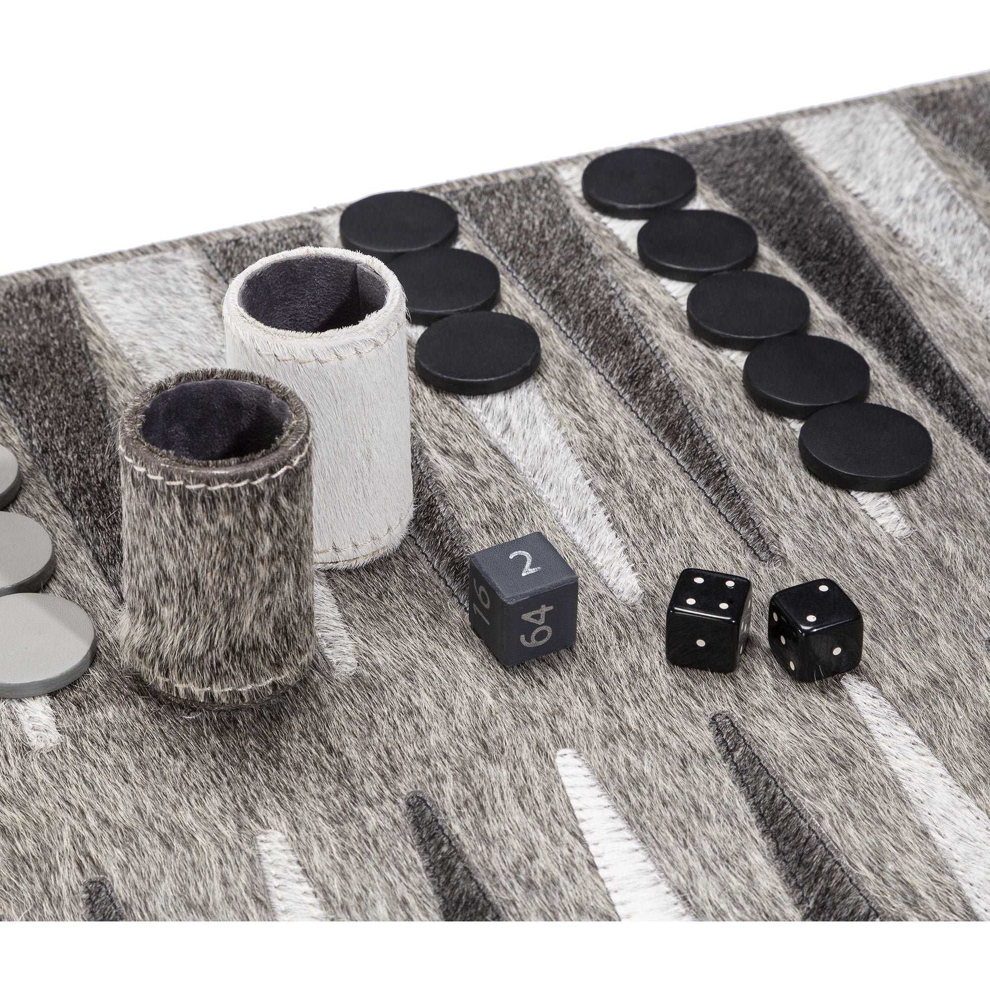 Hampton Backgammon Set by Interlude Home in light, dark hide, cool gray, charcoal leather. Made from hide, leather in a transitional style.