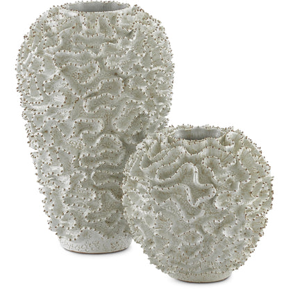 Swirl Vase by Currey and Company in white, gold. Made from ceramic in a coastal style.