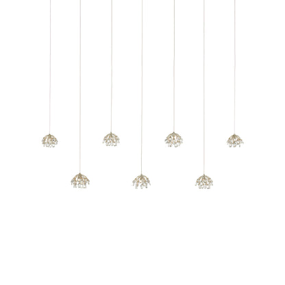 Bud Rectangular 7-LIGHT Multi-Drop Pendant by Currey and Company in crystal, contemporary silver, silver. Made from crystal, contemparary silver, wrought iron in a modern style.