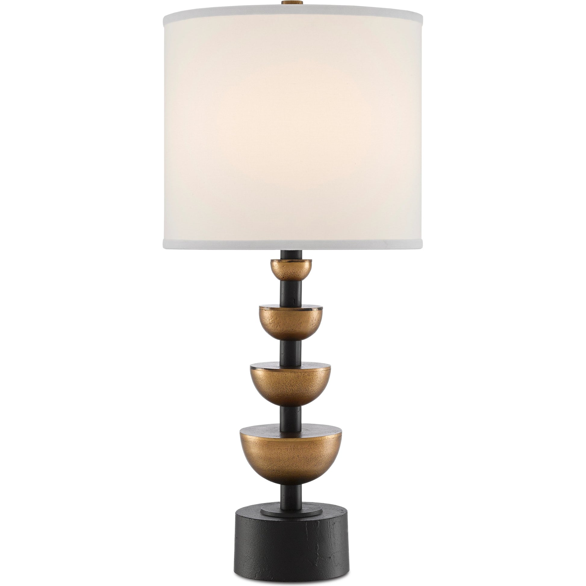 Chastain Table Lamp by Currey and Company in antique brass, black. Made from cast aluminum in a transitional style.