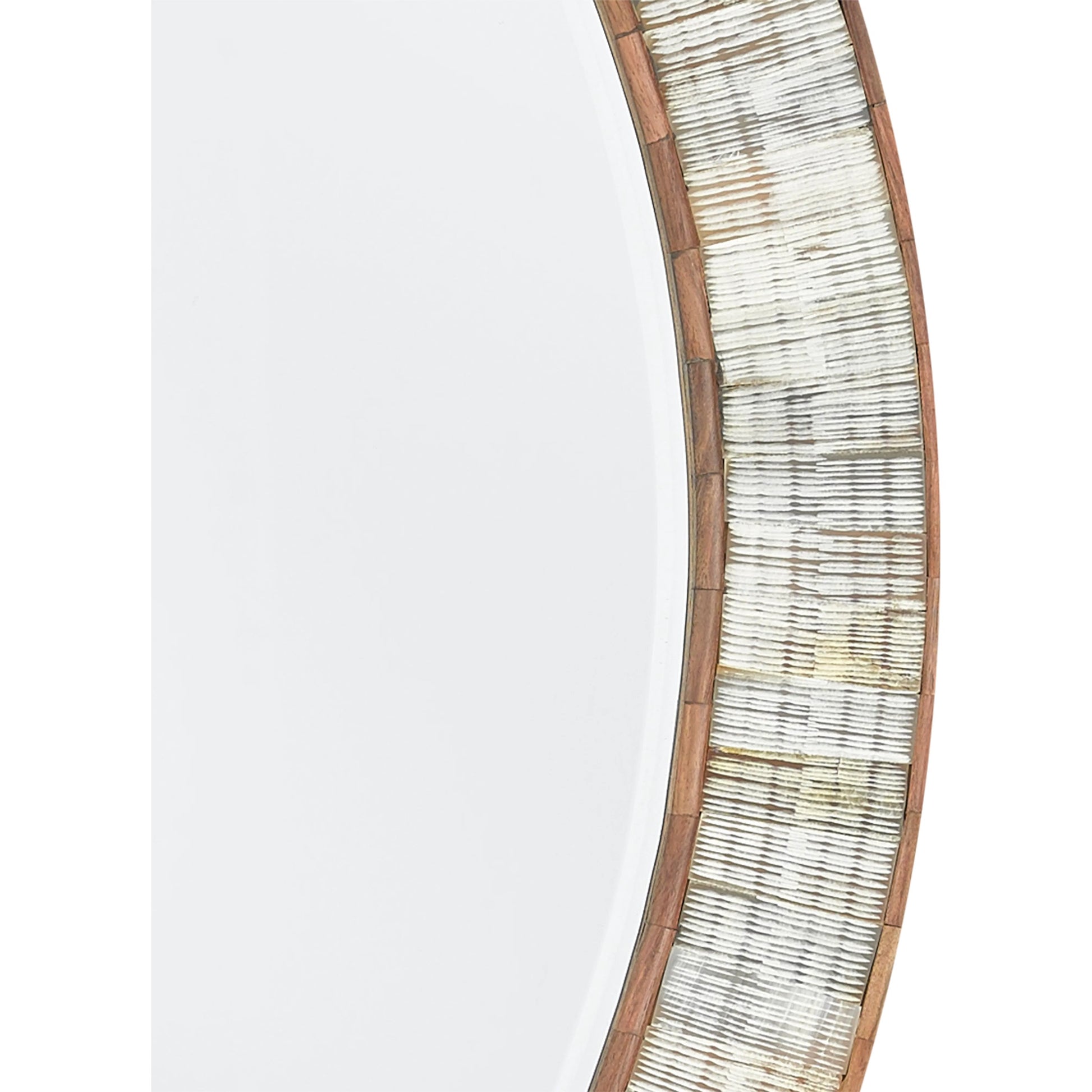 Hyson Round Mirror by Currey and Company in natural, mirror. Made from horn, sheesham wood, engineered hardwood, glass in a coastal style.