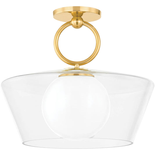Elmsford Pendant by Hudson Valley in aged brass. Made from glass in a unique style.