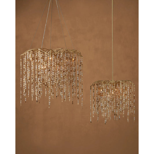 Kealia Chandelier by Currey and Company in natural, coco cream. Made from coco shells, shells, wrought iron in a unique style.