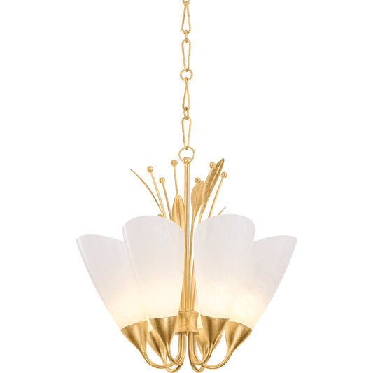 Forest Glen Chandelier by Hudson Valley in vintage gold leaf. Made from unique in a modern style.