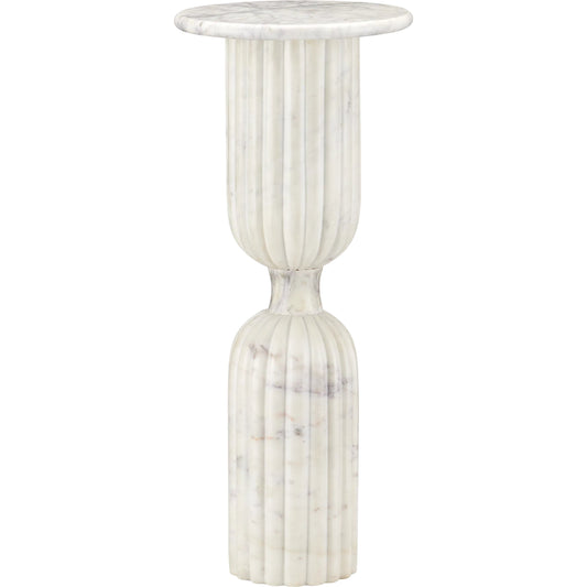 Passementerie Marble Drinks Table by Currey and Company in natural white. Made from banswara marble in a unique style.