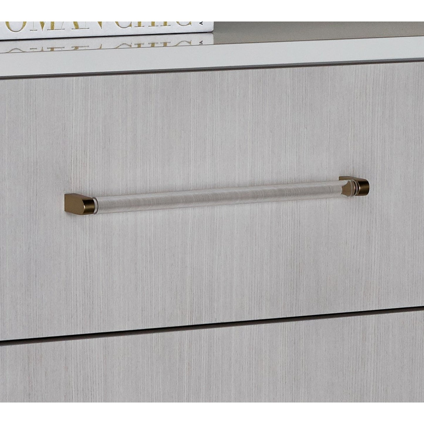 004 SR-909193 | Closeup | Brentwood Dresser by Miranda Kerr Home in gold and white lacquer. Made from unique in a transitional style.