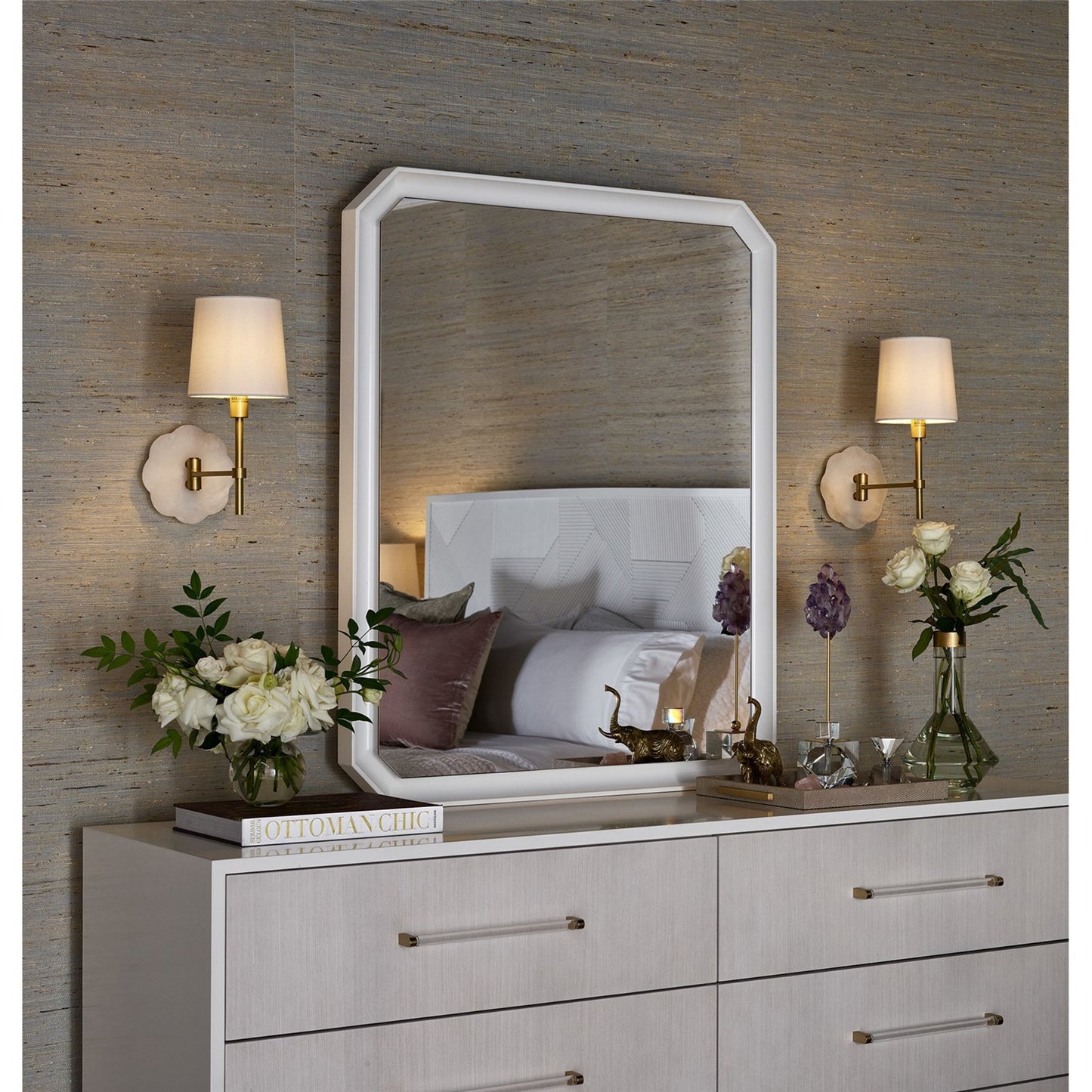 007 SR-909193 | Lifestyle | Brentwood Dresser by Miranda Kerr Home in gold and white lacquer. Made from unique in a transitional style.