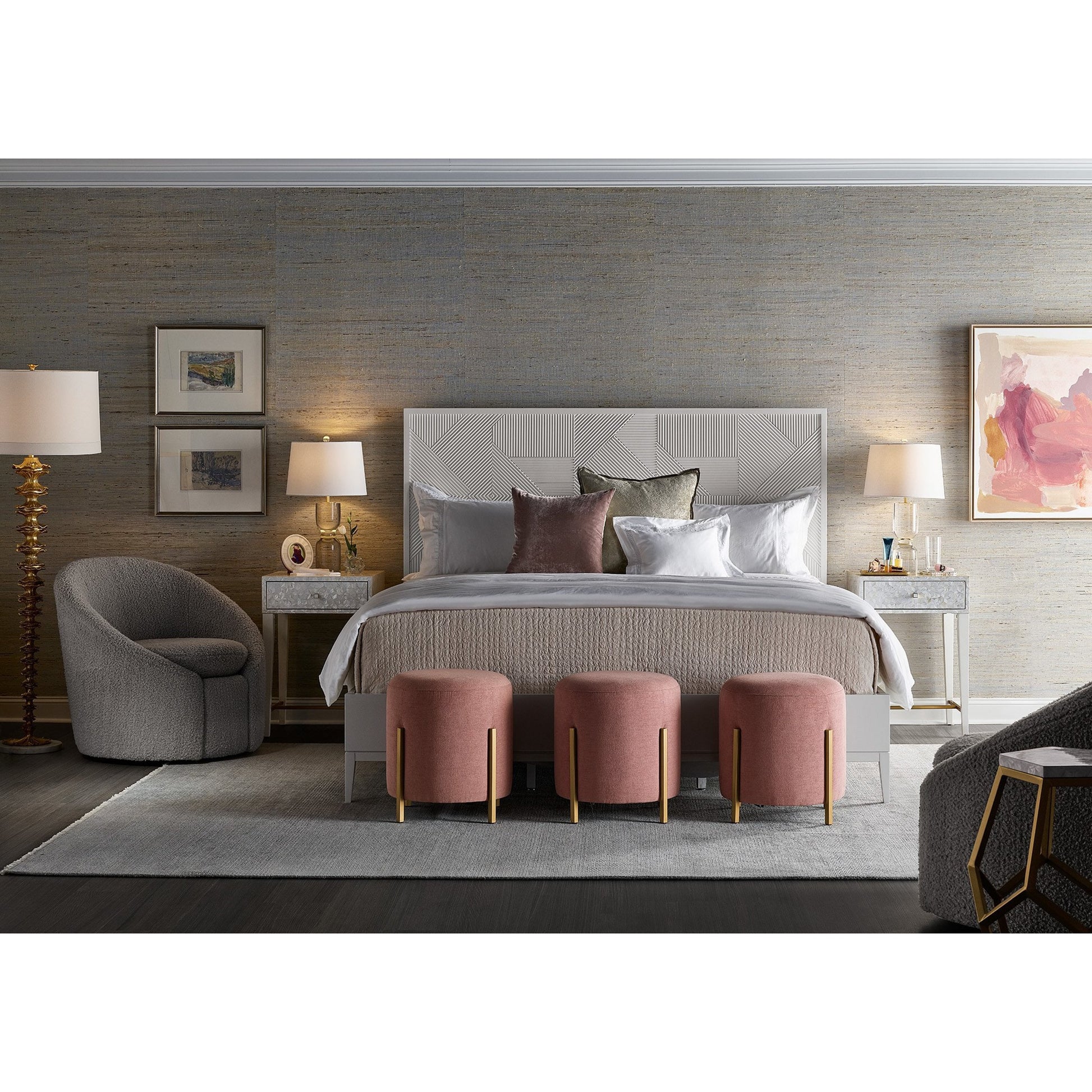 Love Joy Bliss Pouf by Miranda Kerr Home in blush, soft gold. Made from 53.5% cotton, 37.4% nylon, 9% polyester in a modern style.
