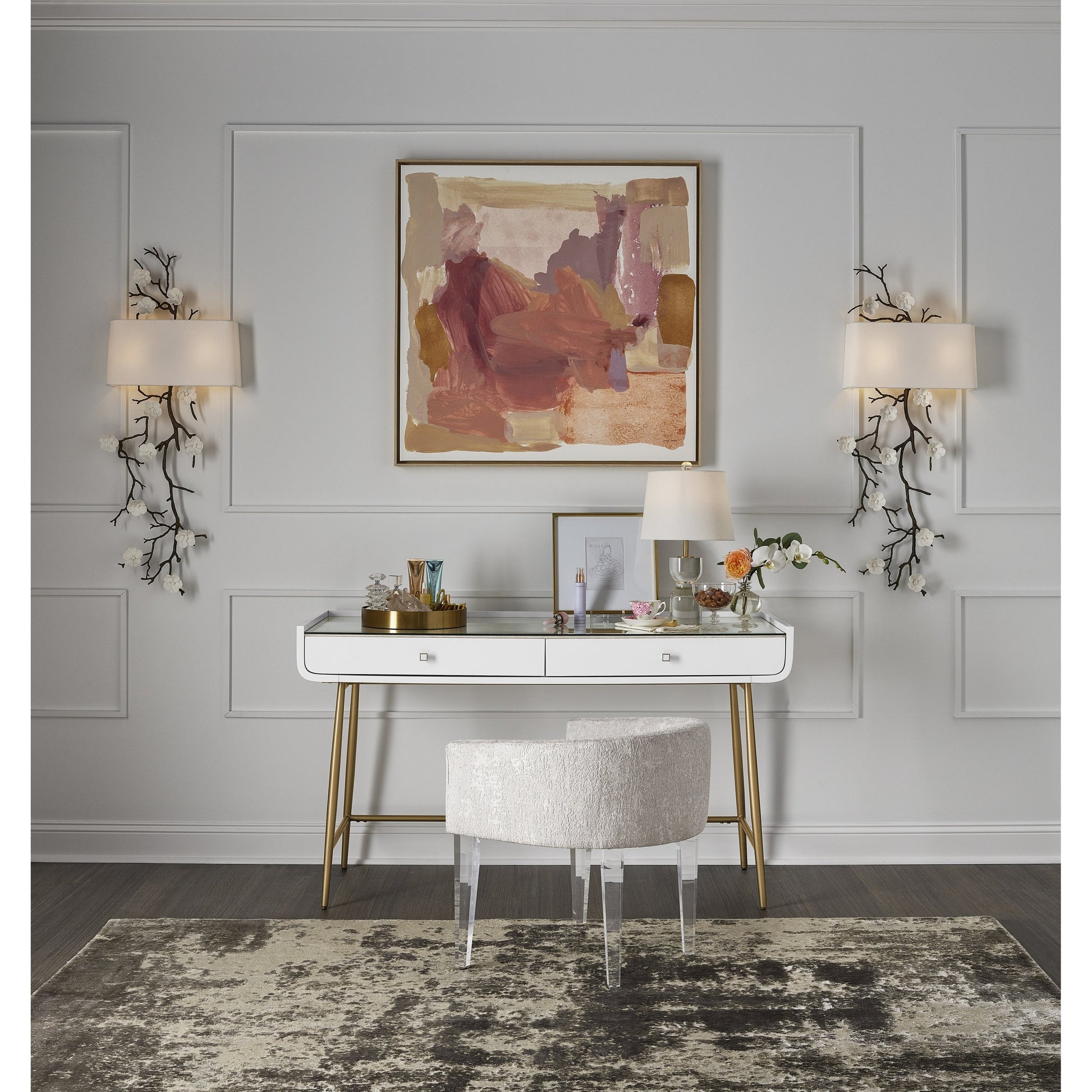 Allure Vanity Desk by Miranda Kerr Home in gold and white lacquer. Made from unique in a modern style.