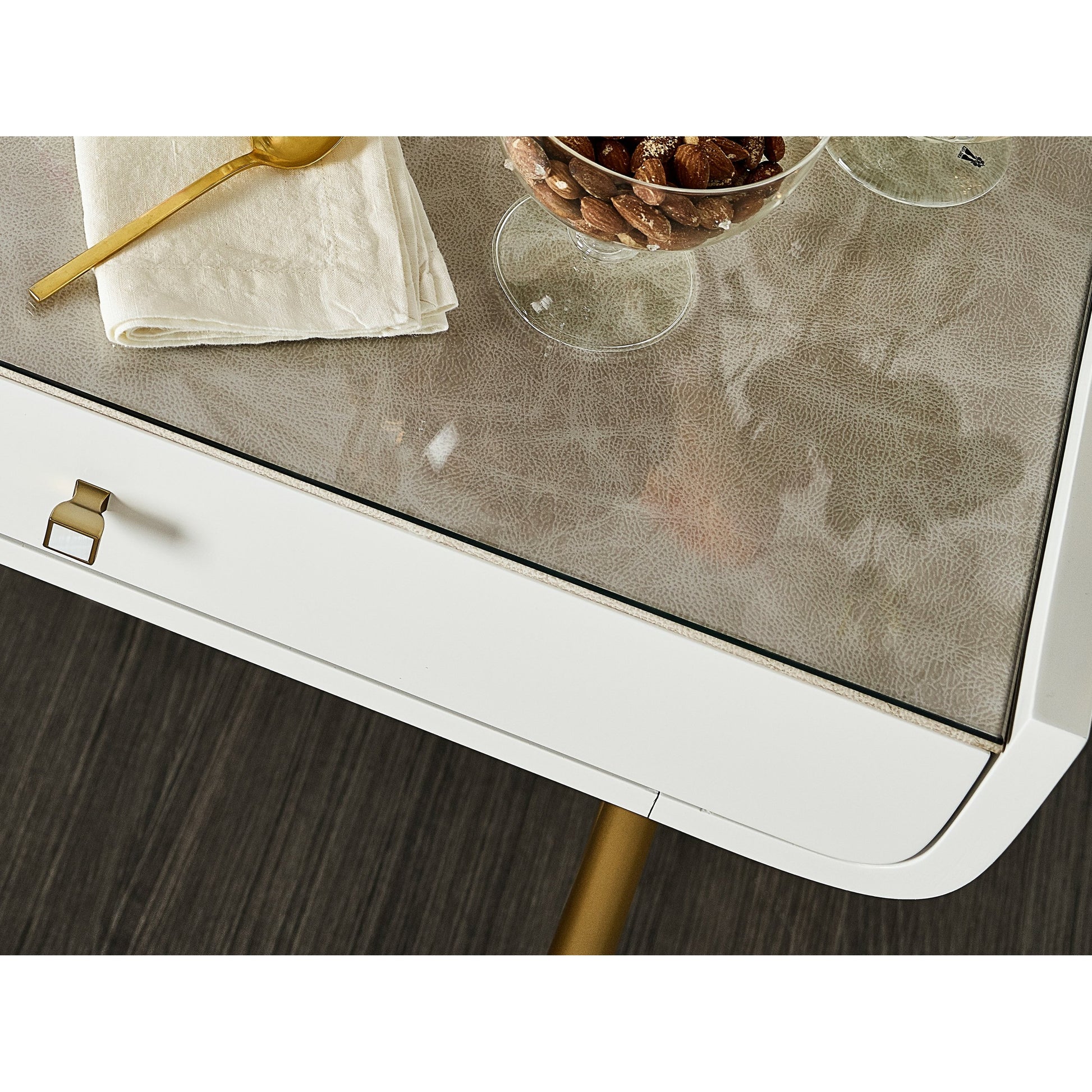 Allure Vanity Desk by Miranda Kerr Home in gold and white lacquer. Made from unique in a modern style.