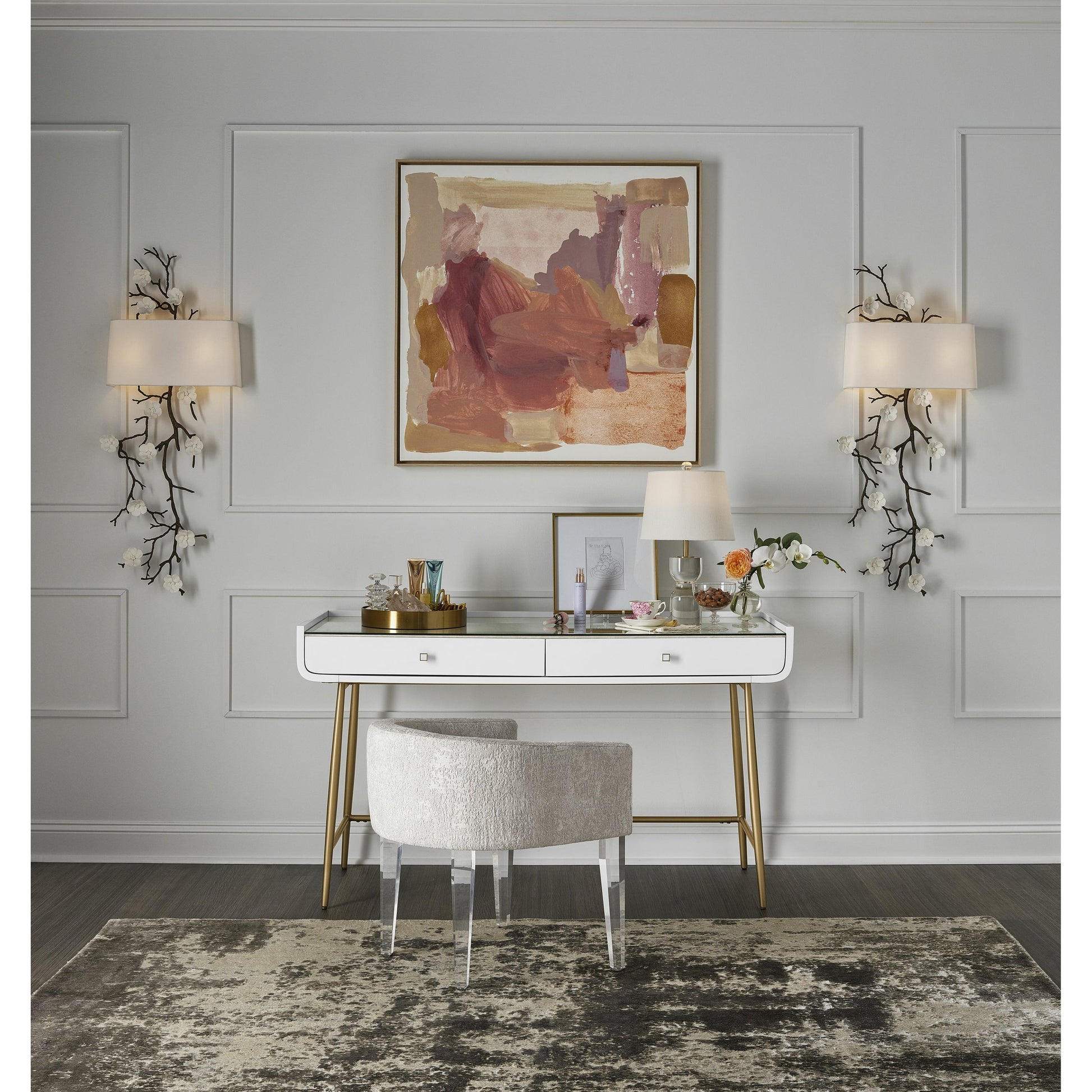 Allure Vanity Desk by Miranda Kerr Home in gold and white lacquer. Made from unique in a modern style.