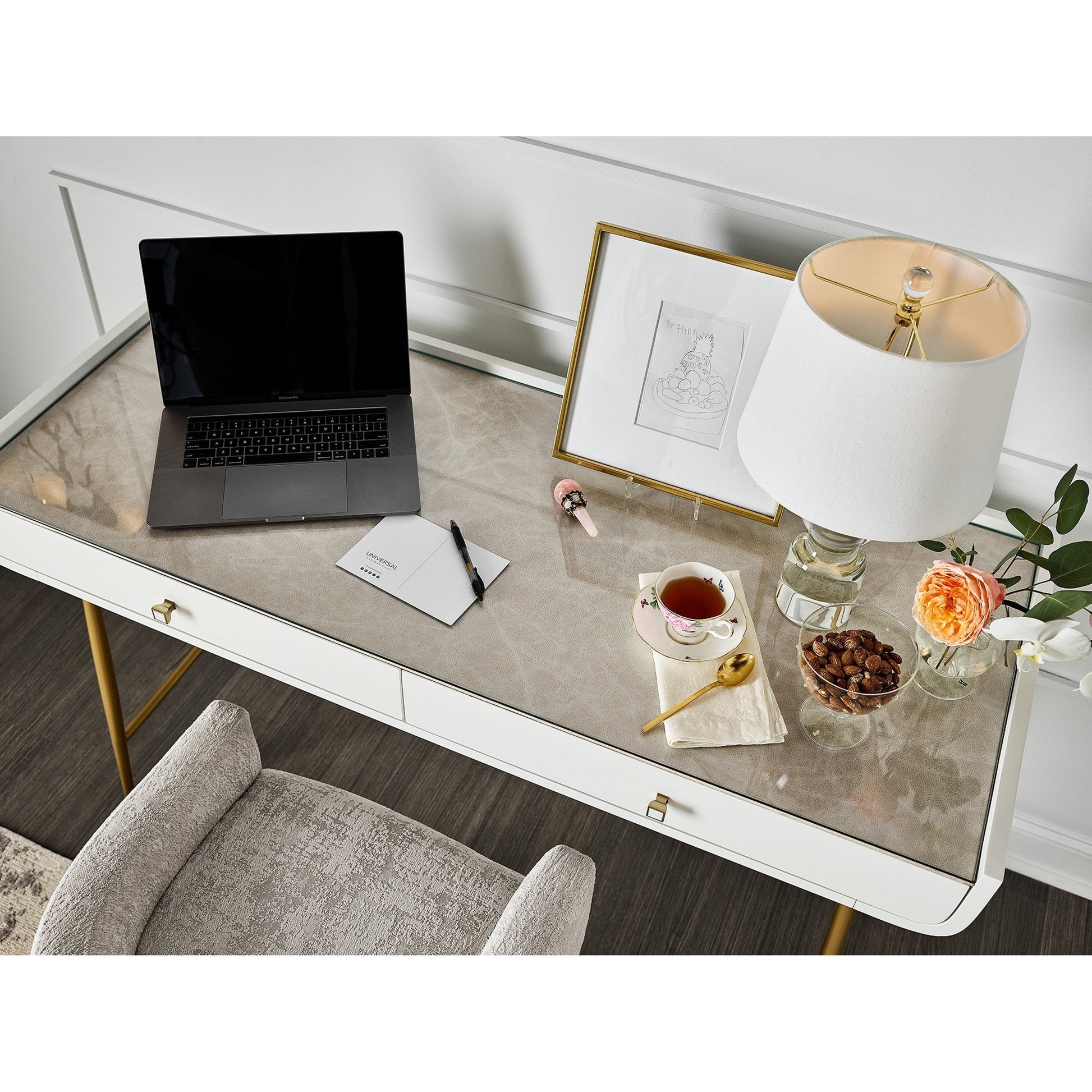 Allure Vanity Desk by Miranda Kerr Home in gold and white lacquer. Made from unique in a modern style.