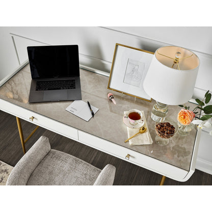 Allure Vanity Desk by Miranda Kerr Home in gold and white lacquer. Made from unique in a modern style.