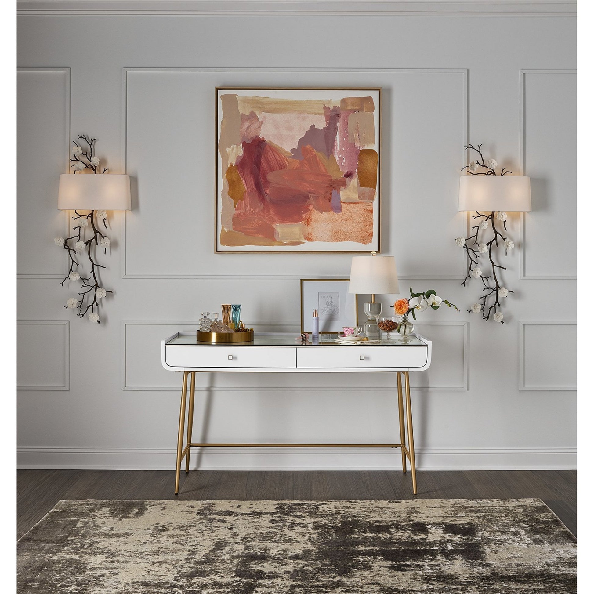 Allure Vanity Desk by Miranda Kerr Home in gold and white lacquer. Made from unique in a modern style.