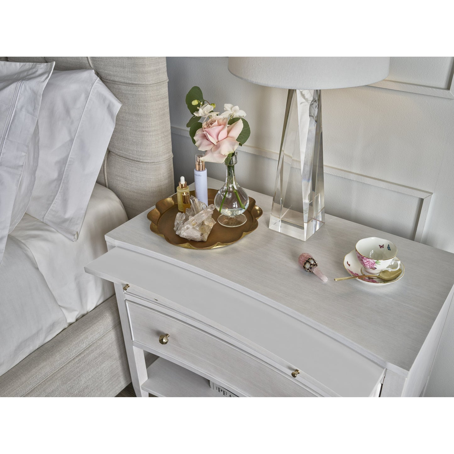 006 SR-909199 | Lifestyle | Chelsea Nightstand by Miranda Kerr Home in gold and alabaster. Made from unique in a transitional style.