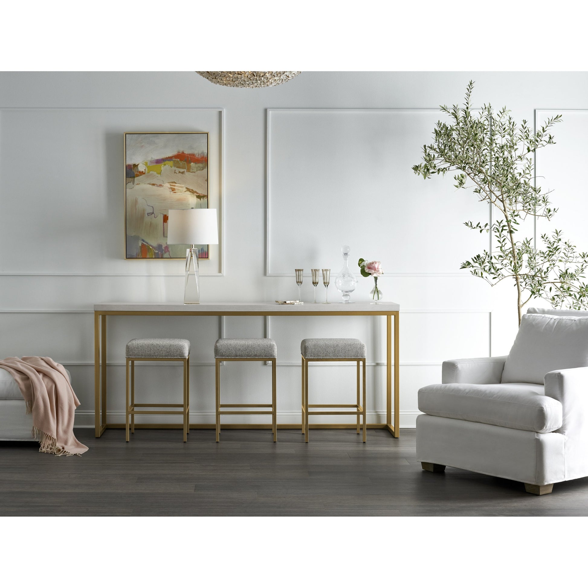 Love Joy Bliss Console Table by Miranda Kerr Home in gold and alabaster. Made from unique in a transitional style.