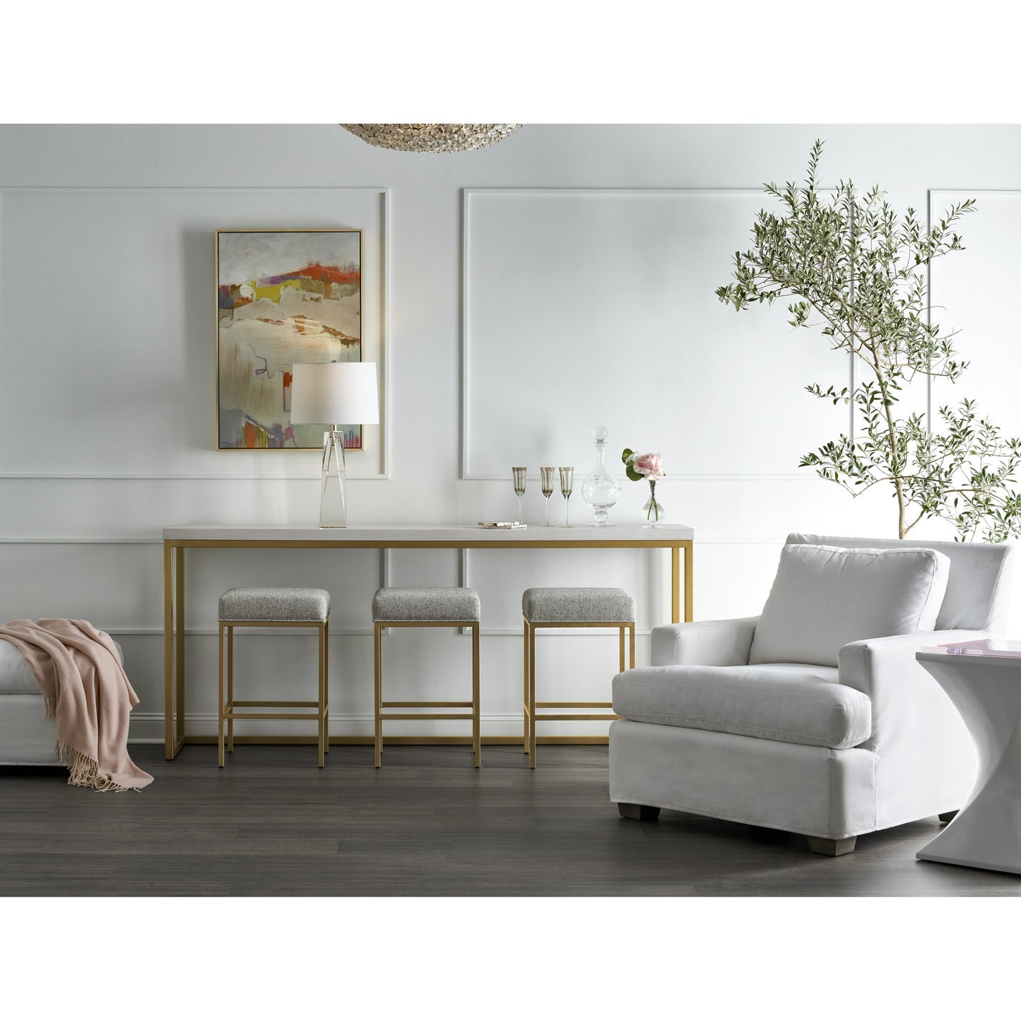 009 SR-909200 | Lifestyle | Love Joy Bliss Console Table by Miranda Kerr Home in gold and alabaster. Made from unique in a transitional style.