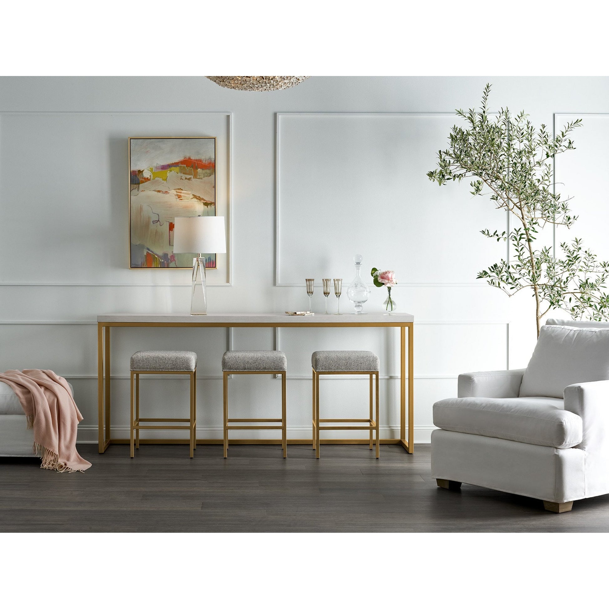 Love Joy Bliss Console Table by Miranda Kerr Home in gold and alabaster. Made from unique in a transitional style.